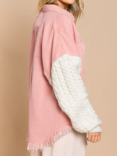 Aspen Cable-Knit Raw Hem Denim Jacket