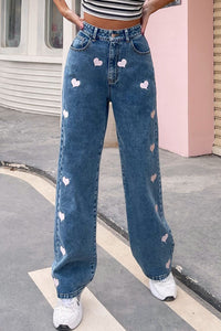 Amaia Heart Print Buttoned Jeans