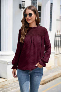 Stasia Smocked Mock Neck Swiss Dot Top