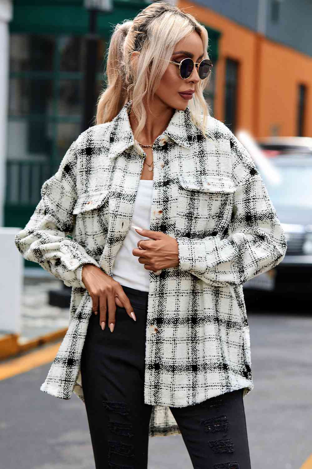 Hope Plaid Dropped Shoulder Collared Jacket