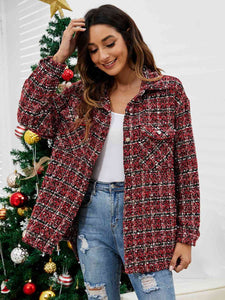Noelle Plaid Collared Neck Button Front Jacket