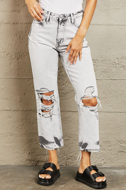 Lucia Acid Wash Accent Cropped Mom Jeans