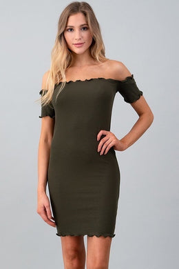 Off Shoulder Mini Rib Dress - Black Petunia Ct